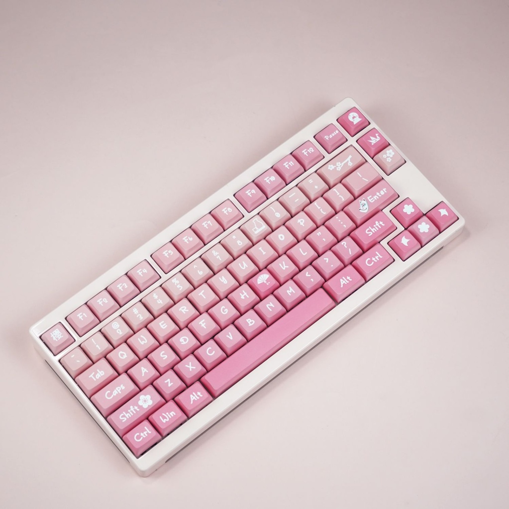 Keycaps chủ đề màu hồng Sakura, keycap 131 phím, chiều cao XDA 9,5mm, thăng hoa PBT, thích hợp cho bàn phím phím 87/68/84/104/108