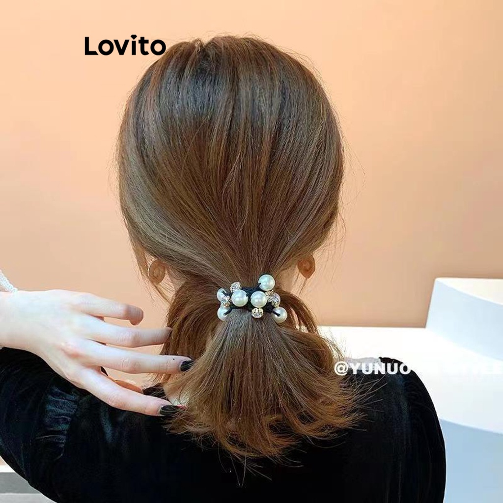 Lovito Dây buộc tóc ngọc trai trơn thông thường cho nữ LNA32335