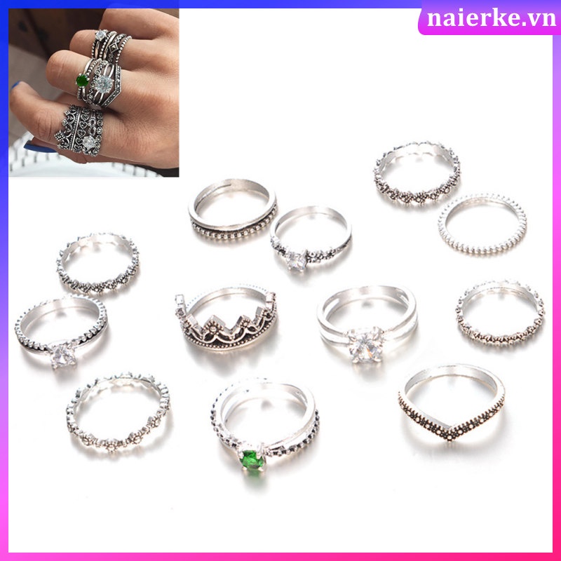 Bộ 12 Nhẫn Đeo Khớp Ngón Tay Phong Cách vintage Lấp Lánh Cho Nữ