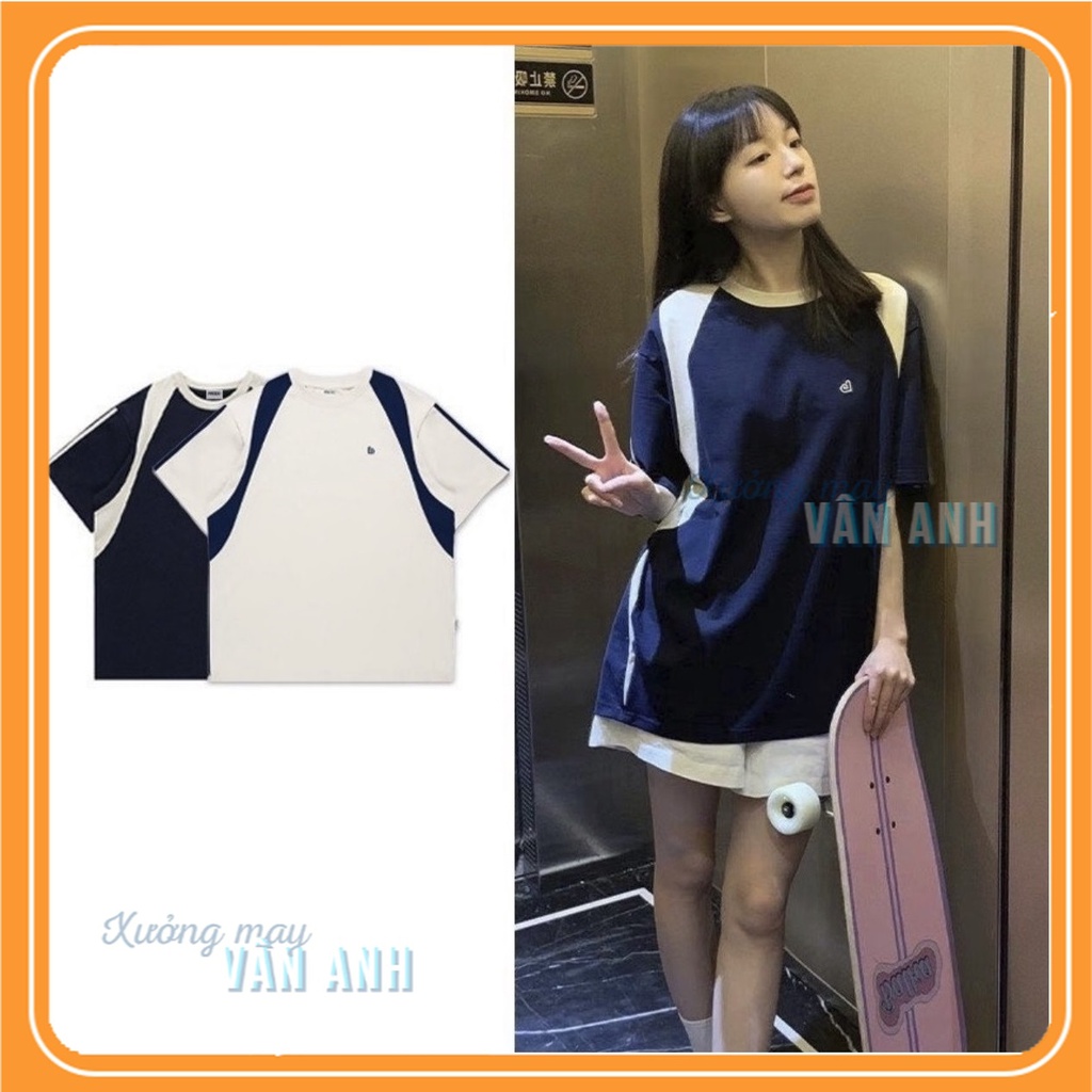 Áo phông baby tee nữ in họa tiết M phối tay form rộng tay lỡ phong cách Ulzzang