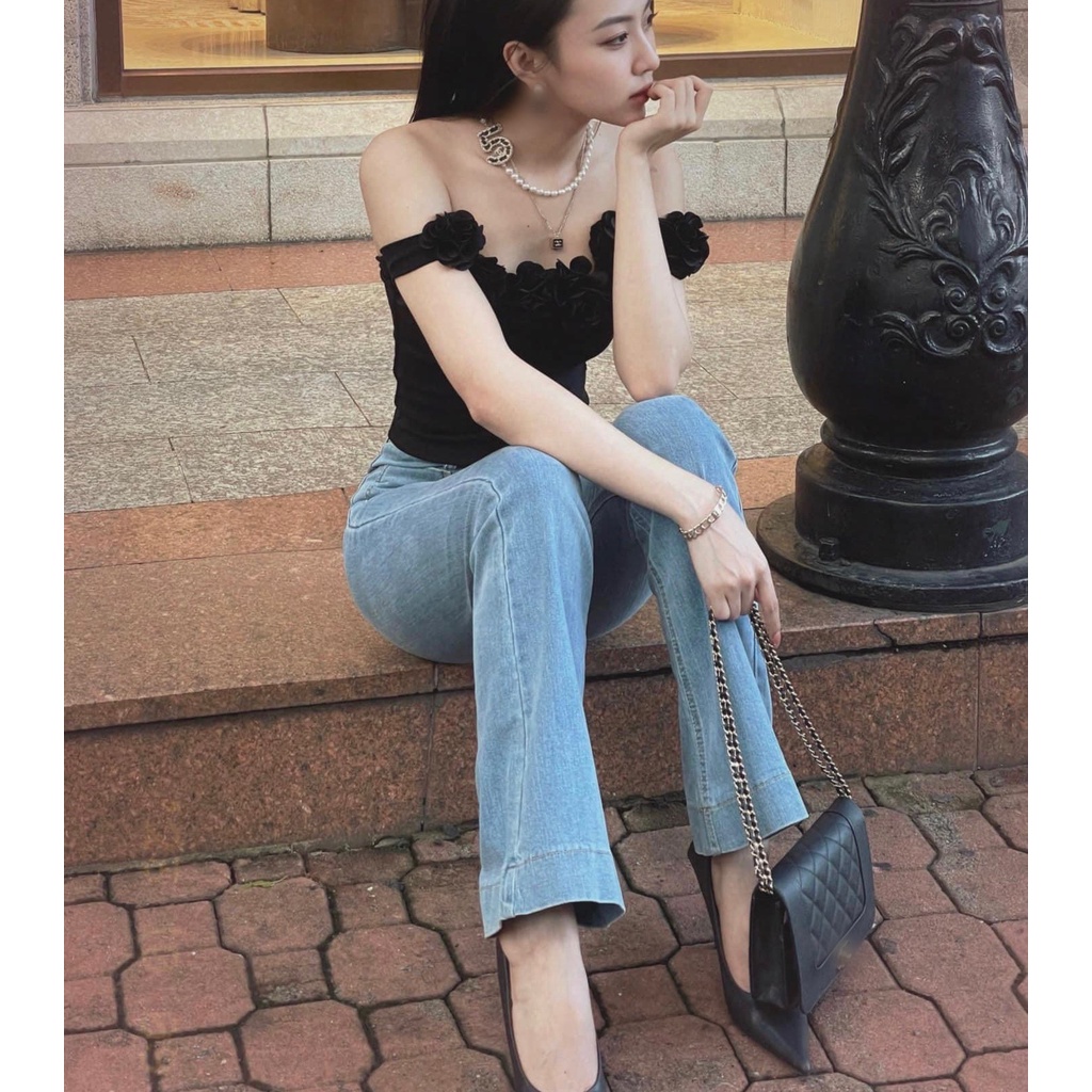 ÁO BẸT VAI ĐÍNH BÔNG - OB05168