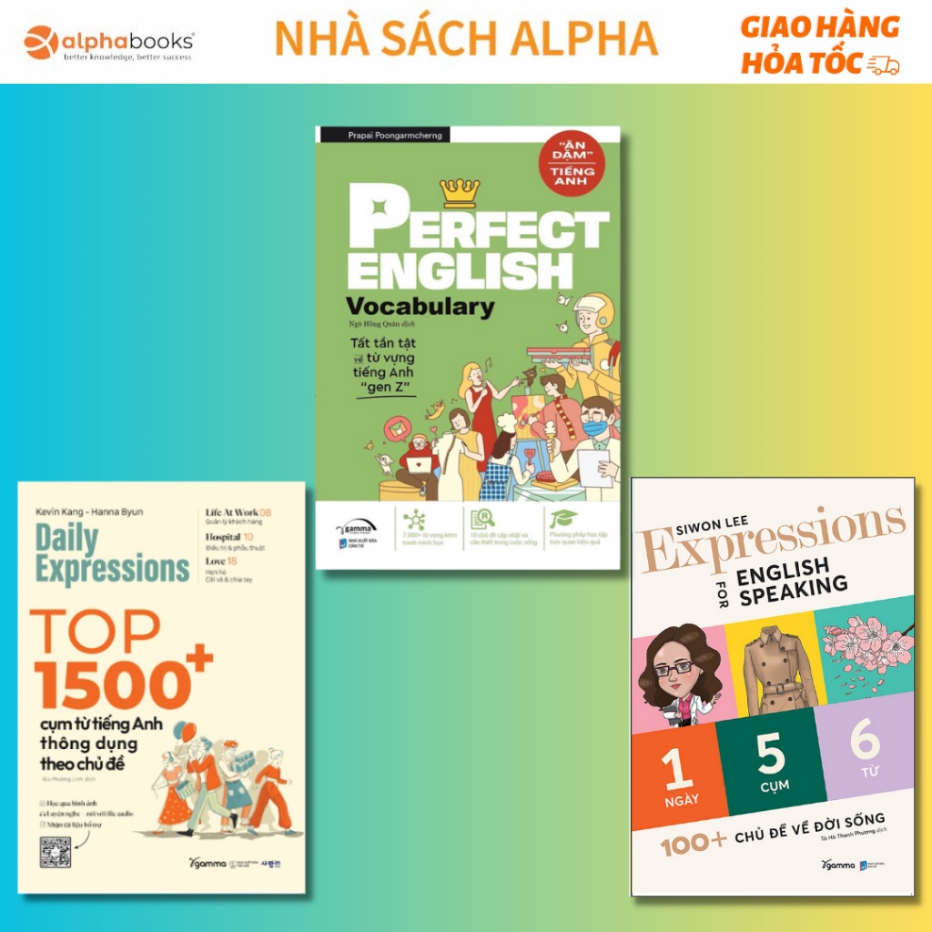 Lẻ/Combo 4 Cuốn : Daily Expression + English Speaking + Perfect English Vocabulary +  Practice English Every Day