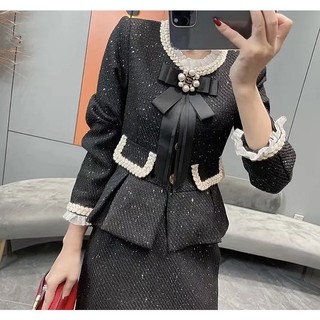 Bộ Đầm Hai Mảnh Vải tweed Dáng Ôm Thời Trang Thu Đông 2024