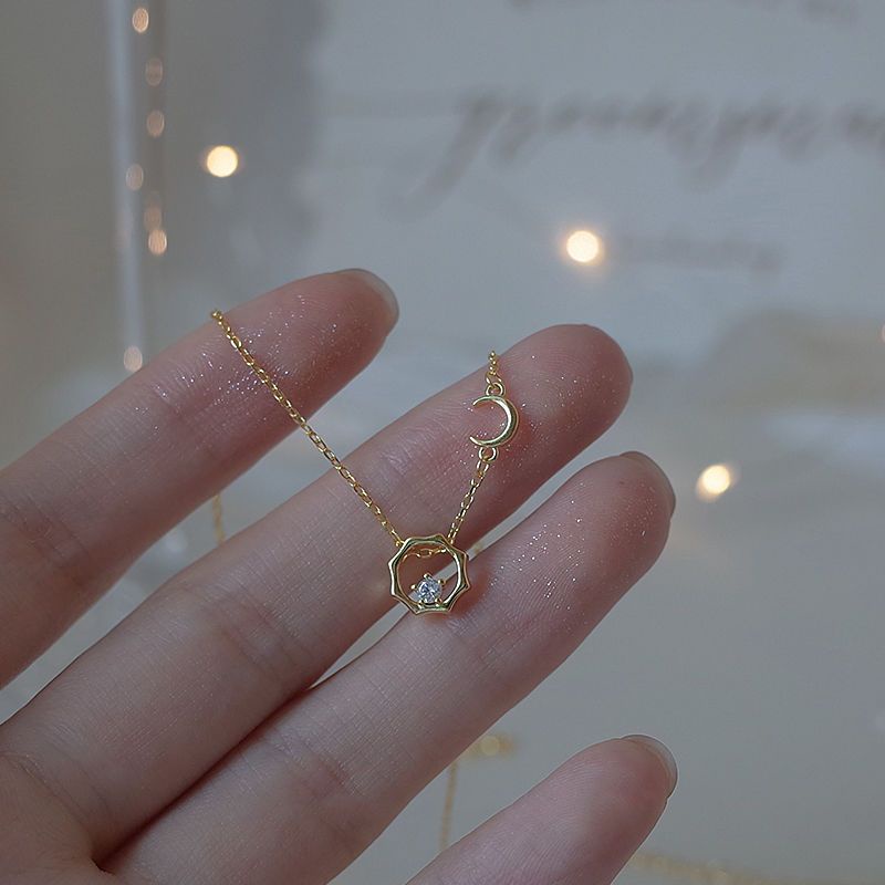 925 Bạc Sterling Cao Cấp Cảm Giác Nhẹ Sang Trọng Vòng Cổ Ngôi Sao Mặt Trăng Nữ 2023 Mẫu Mới Học Sinh Bạn Gái Dây Chuyền