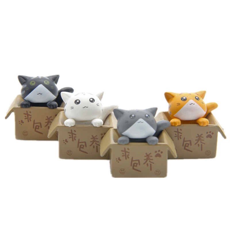 Set 4 Tượng Mèo mini Trang Trí Bàn Làm Việc / Văn Phòng / Xe Hơi