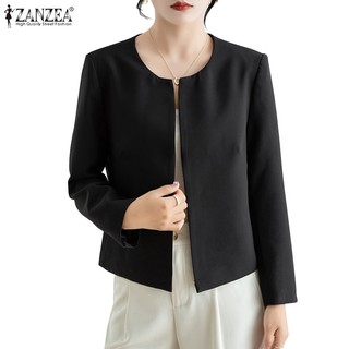 Zanzea Áo Khoác blazer Nữ Tay Dài Cổ Tròn Màu Trơn Phong Cách Hàn Quốc