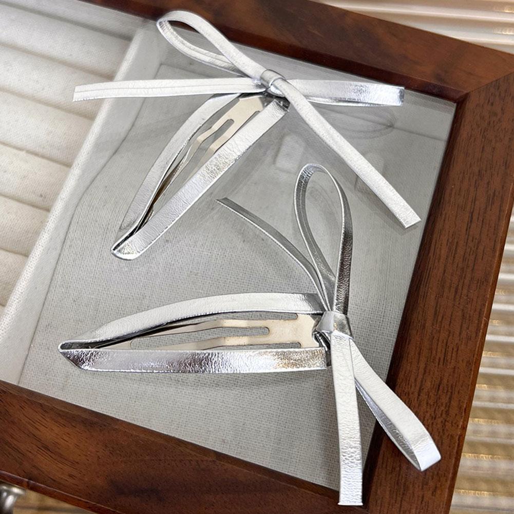 Kẹp Tóc Mỏ Vịt Bằng Da pu Màu Bạc Phong Cách Hàn Quốc i6h3