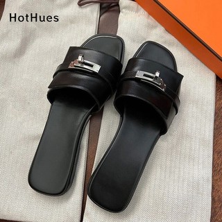 Dép Da Mềm Đế Bằng Bít Mũi Phong Cách retro Pháp Thời Trang Mùa Hè Cho Nữ