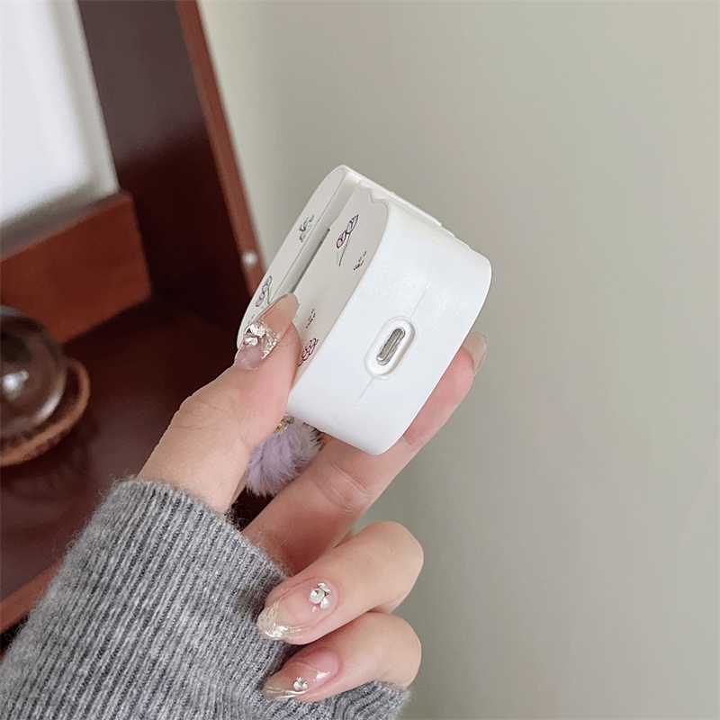 Vỏ Bảo Vệ Hộp Sạc Tai Nghe bluetooth Không Dây airpods1 / 2 3 pro pro2 air pods pro 3 Hình Hoa tulip Tím Ốp