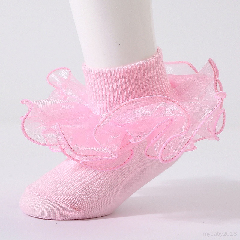 Vớ cotton Mềm Mại Phối Ren Thoáng Khí Không Trượt Cho Bé Gái Sơ Sinh
