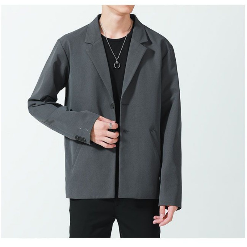 Áo Khoác Blazer Tay Dài Màu Trơn Dáng Rộng Thời Trang Cho Nam
