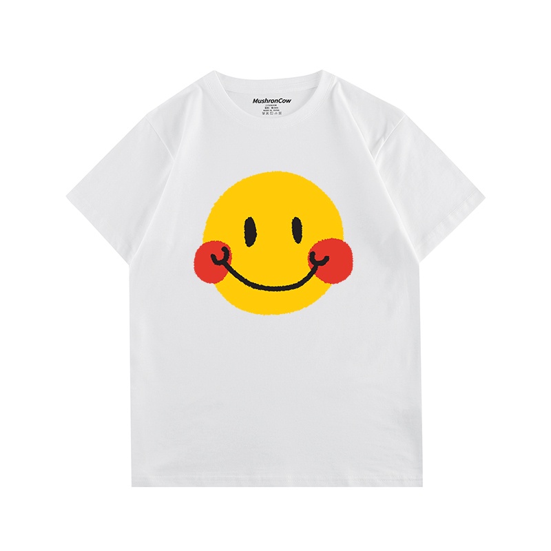 Áo Thun 100% cotton Tay Ngắn Cổ Tròn In Hình Mặt Cười Dành Cho Nam Và Nữ