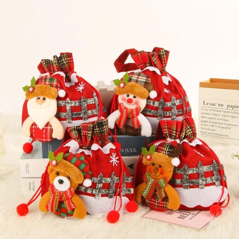Mmluck Túi Dây Rút Đựng Quà Giáng Sinh Bằng Vải Cầm Tay Hình Ông Già Noel / Nai Sừng Tấm / Gấu Tuyết / Nai Sừng Tấm Thời Trang