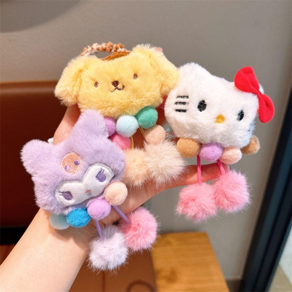 Dây Cột Tóc Co Giãn Đính Bóng Lông Tua Rua Phong Cách kuromi Hoạt Hình Sáng Tạo