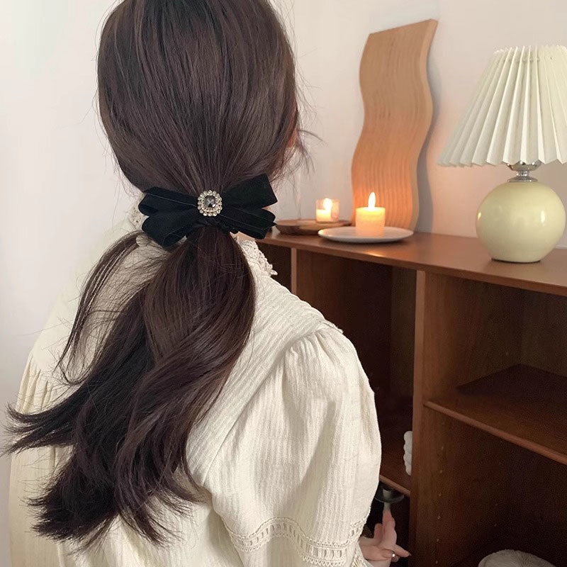 Đen Dây Cột Tóc Vải Nhung Thắt Nơ Xinh Xắn Thời Trang Cao Cấp Cho Nữ