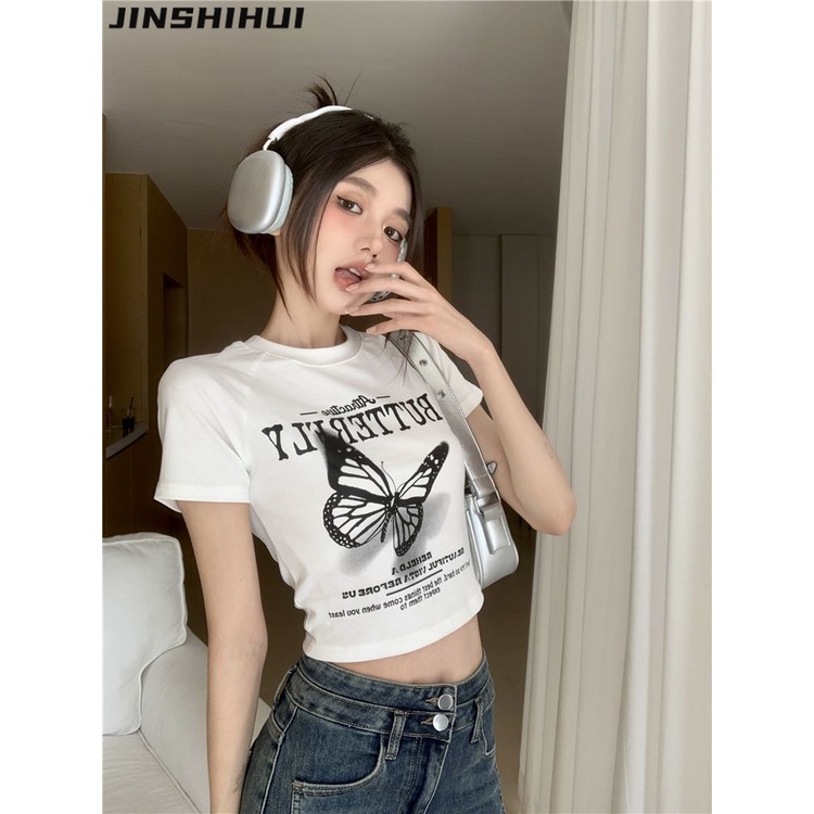 JINSHIHUI áo phông áo thun nữ croptop baby tee Phong cách Stylish Thể thao Thời trang WMY23B0K3I 46Z231116