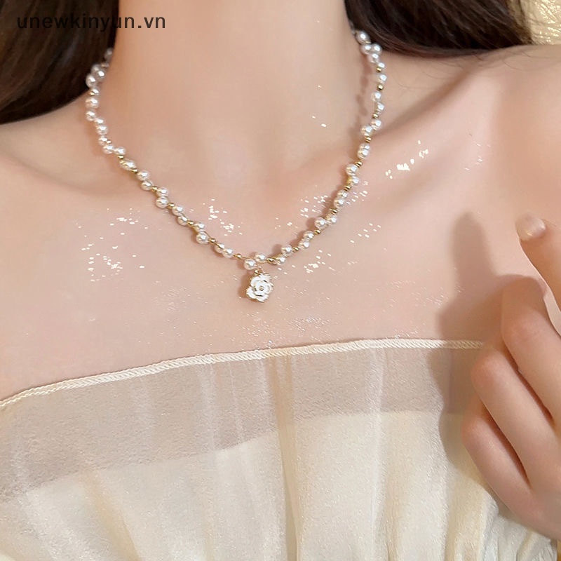 Vòng cổ Ngọc Trai Hình Hoa Trà Đính Hoa Trà Phong Cách uu Thanh Lịch Thời Trang Cho Nữ