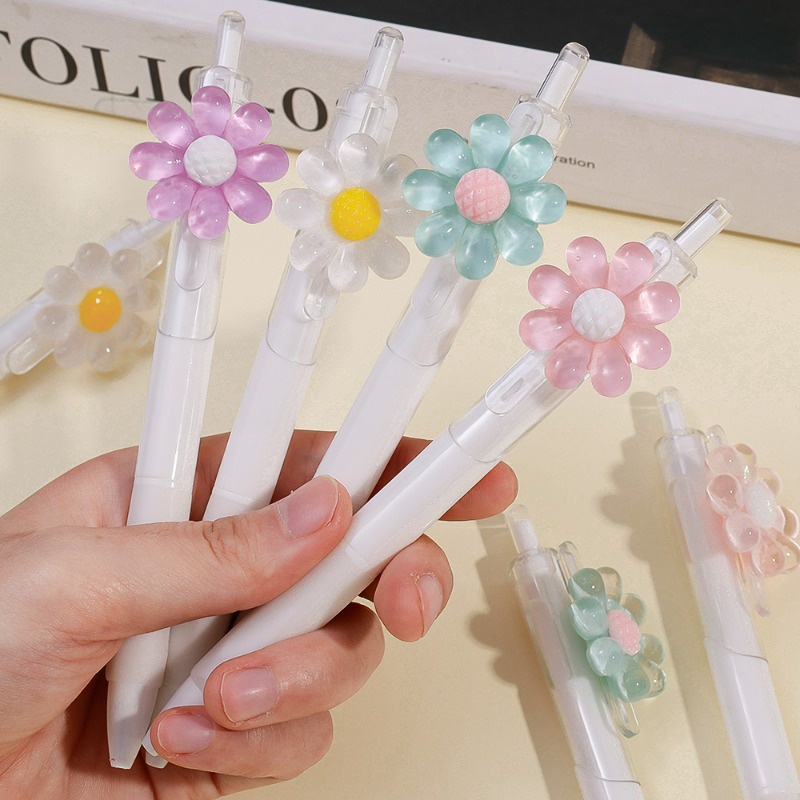 Bút Bi Nhấn Mực Đen / Bút Kí Tên Hình Hoa Hướng Dương mini Hàn Quốc Đáng Yêu Cho Văn Phòng / Trường Học