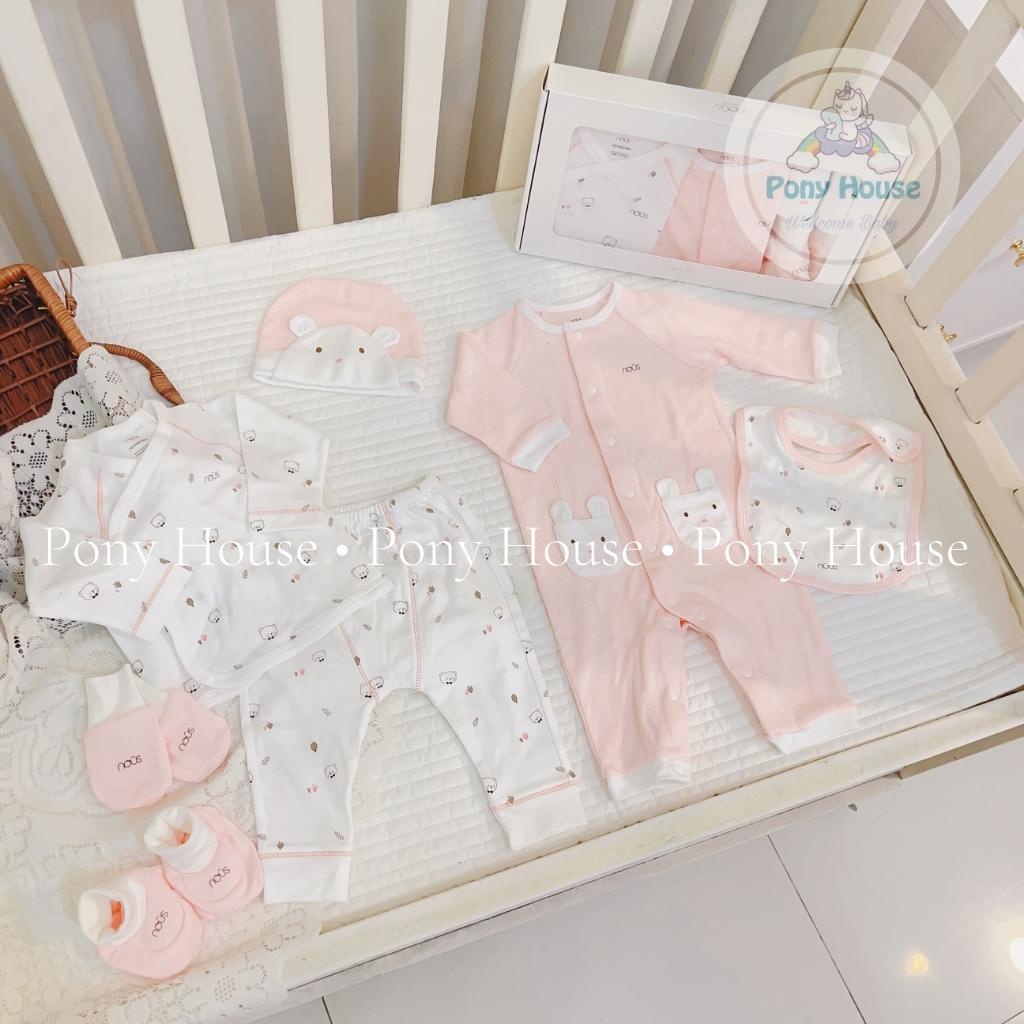 Set Đồ Sơ Sinh Nous 6 Chi Tiết Bộ Quần Áo, Body Dài, Mũ, Yếm, Bao Tay, Bao Chân Cho Bé Sơ Sinh Set Quà Tặng Kèm Hộp Nous