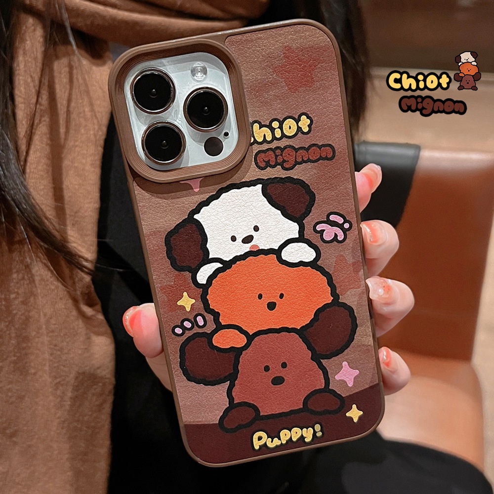 Ốp Điện Thoại tpu Silicon Chống Rơi Hình Cún Hoạt Họa Màu Nâu Kiểu vintage Cho iphone 11 12 13 14 15 pro max plus