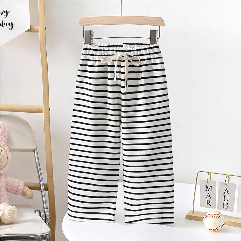 Quần Dài cotton Ống Rộng Họa Tiết Kẻ Sọc Thời Trang Xuân Thu Phong Cách Hàn Quốc Cho Bé Gái 5-12 Tuổi