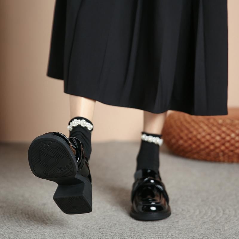 Giày Lười Da Đế Dày Thời Trang Xuân Thu Phong Cách retro Cho Nữ