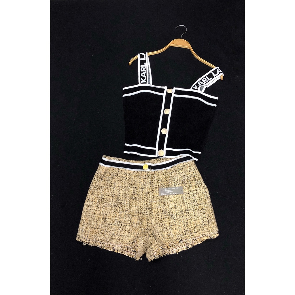 Set Blazer - Short Sandro tweed vàng