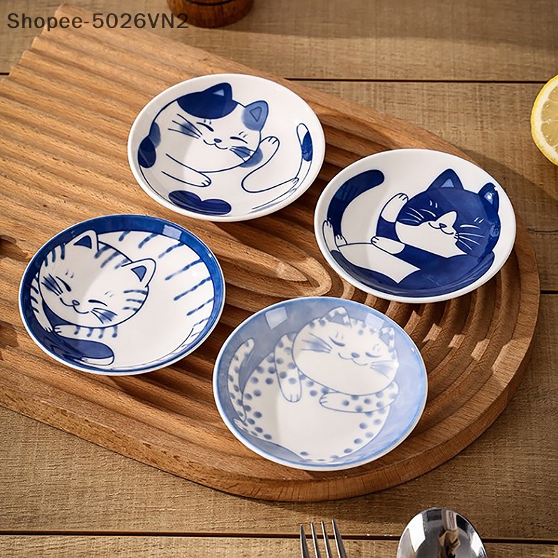 Đĩa Sứ Đựng Nước Chấm / Món Tráng Miệng Hình Mèo May Mắn Phong Cách Nhật Bản Dễ Thương Sáng Tạo