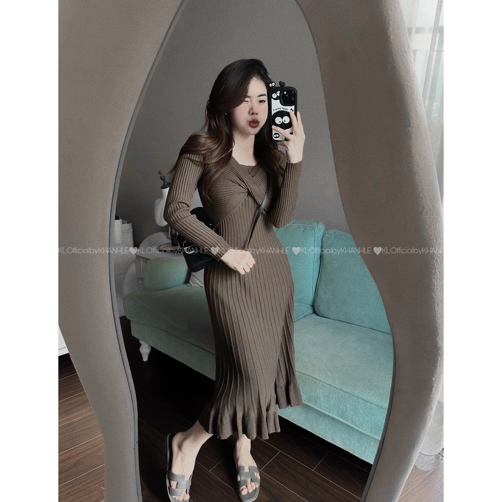 Váy bầu VL695 Váy len Maxi đuôi cá,váy len xoắn ngực chân bèo, váy bầu công sở dự tiệc suông xinh