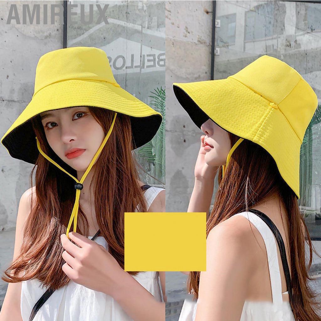 Amireux Summer Sun Hat Polyester Fishing Hiking with Wide Brim Windproof Rope for Outdoor Activities