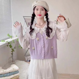 Áo khoác len nữ cộc tay cổ bẻ thời trang hàn