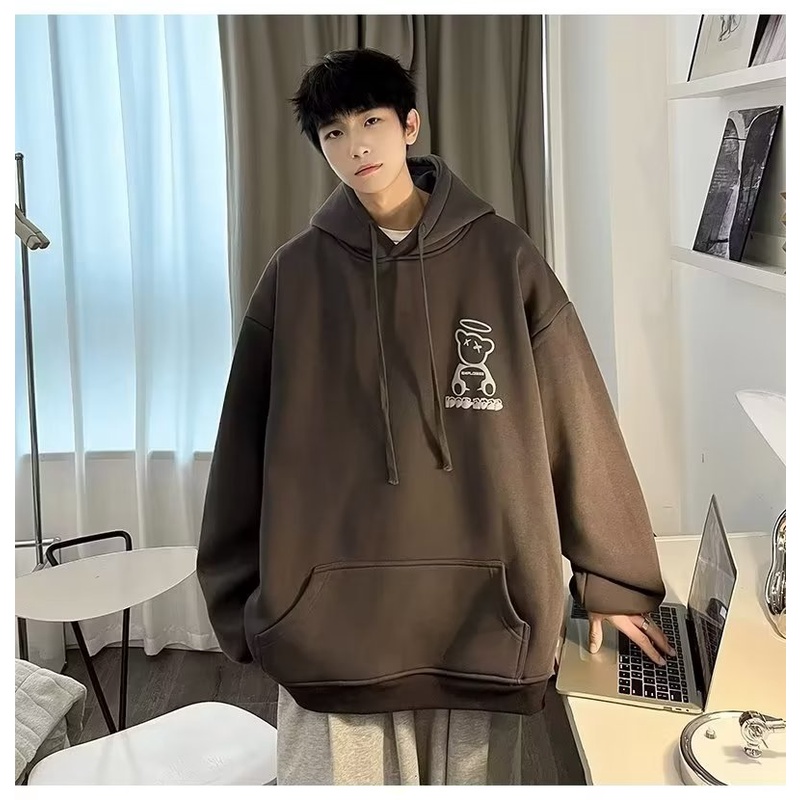 Áo Hoodie Dáng Rộng In Hình Đôi Cánh Thiên Thần Thời Trang Thu Đông Phong Cách Âu Mỹ Cho Nam