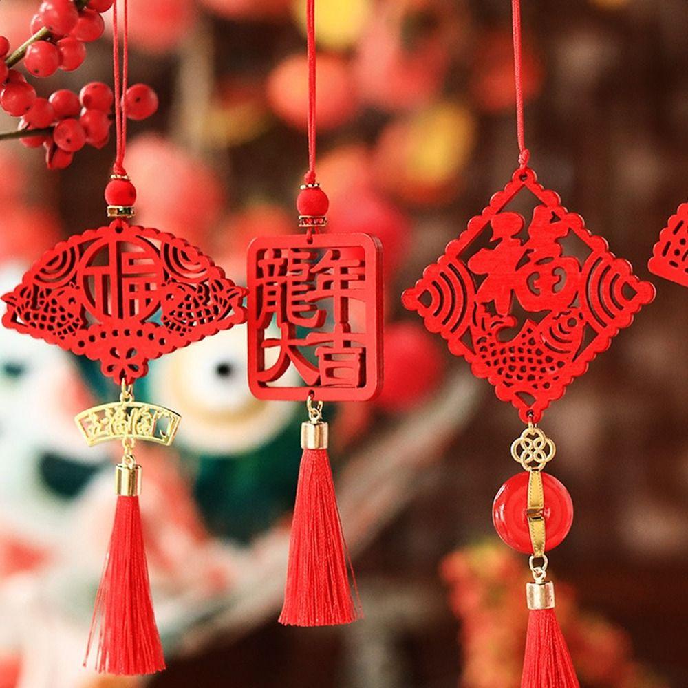 Avalentine Mặt Dây Chuyền Gỗ Hình Rồng Phối Tua Rua Phong Cách Trung Hoa Sáng Tạo Trang Trí Năm Mới