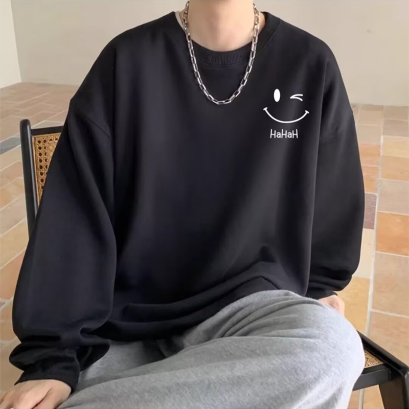 Áo Nỉ Tay Dài Cổ Tròn In Hình Mặt Cười Thời Trang Hàn Quốc Dành Cho Nam