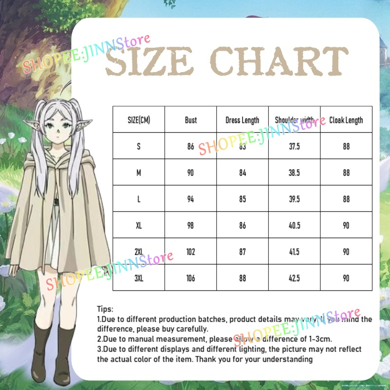 - Jinn - Bộ Đồ Hóa Trang Nhân Vật anime Friend Ret the funeral Dễ Thương + Tóc Giả + Áo Choàng Màu Be Cho Nữ
