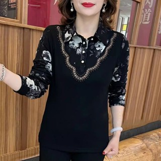 Áo Thun polo Dài Tay Dáng Rộng Thời Trang Thu Đông Mới Cho Nữ Trung Niên