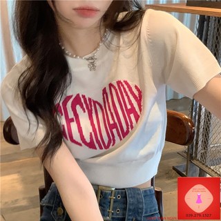 XIN LAN YA SHE Áo Croptop Dệt Kim Tay Ngắn In Họa Tiết Quyến Rũ Phong Cách Hàn Quốc Cho Nữ