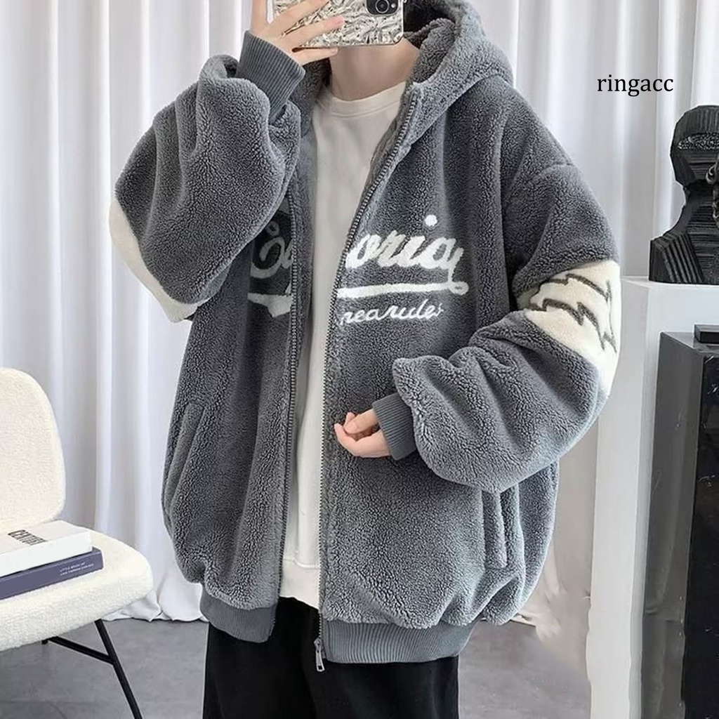 Áo Khoác cardigan Tay Dài Có Nón Trùm Khóa Kéo Trang Trí Chữ Trang Trí Dày Dặn Ấm Áp Mùa Thu Đông Cho Nam