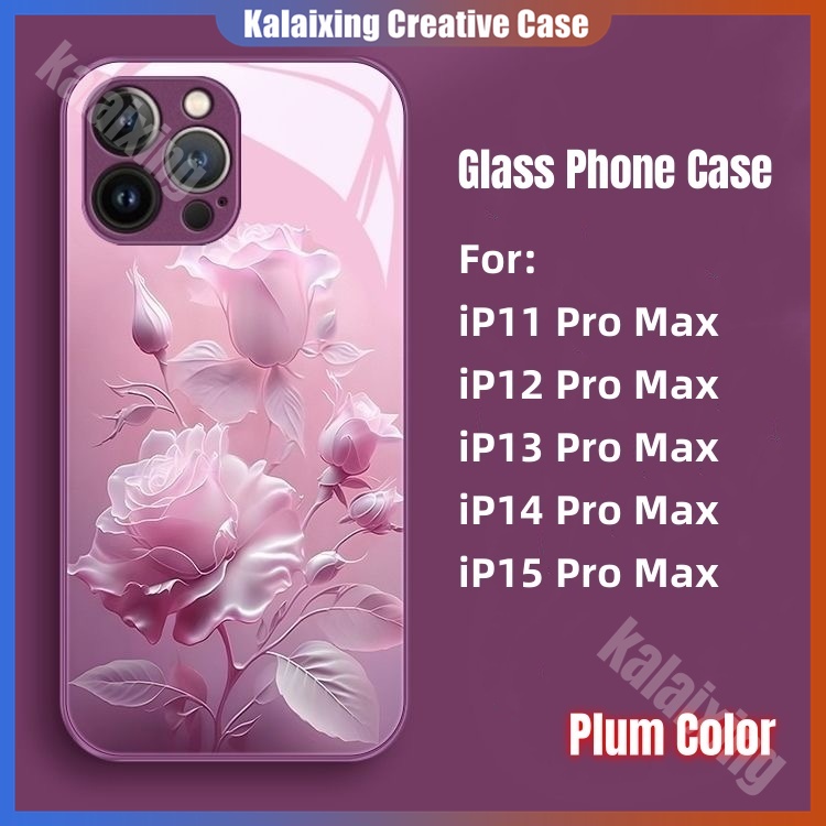 Ốp Điện Thoại Mặt Kính Cường Lực Họa Tiết Hoa Hồng Cho iphone 15 pro max 12 11 pro max