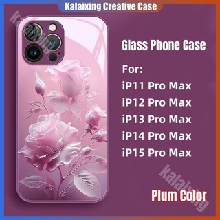 Ốp Điện Thoại Mặt Kính Cường Lực Họa Tiết Hoa Hồng Cho iphone 15 pro max 12 11 pro max