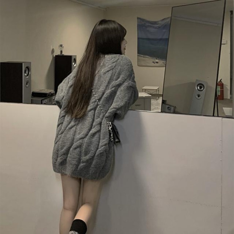 Áo sweater chui đầu dáng rộng màu sắc đơn giản phong cách retro Hàn Quốc cho nữ