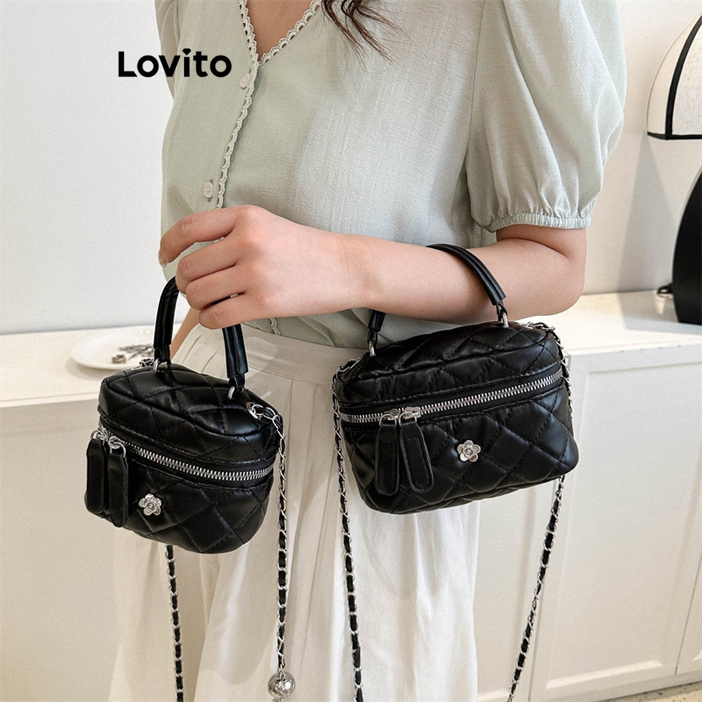 Túi tote Lovito đeo vai phối dây xích màu trơn thường ngày cho nữ L66AD031