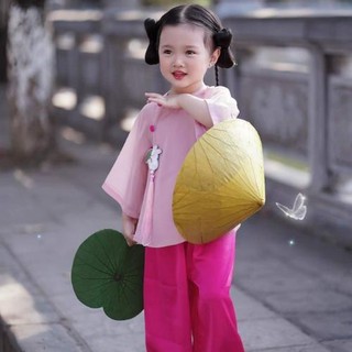 Bộ đồ chất Lụa cổ tròn đính cúc, đồ đôi mẹ và bé tặng tag thỏ Tiny Winy S282