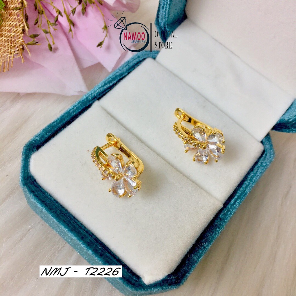 Khuyên Tai Nữ T2226 Hình Hoa Mạ Vàng Đính Đá Điệu Cho Chị Em