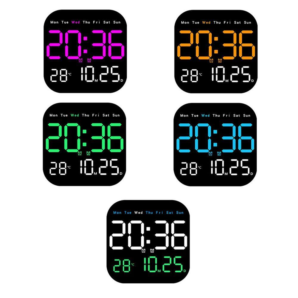 RUFF RUFF COUTURE   Đồng hồ treo tường điện tử , Đồng hồ LED kỹ thuật số đa chức năng treo tường, Đồng hồ bàn hiển thị ngày điều khiển bằng giọng nói tại nhà cho phòng ngủ