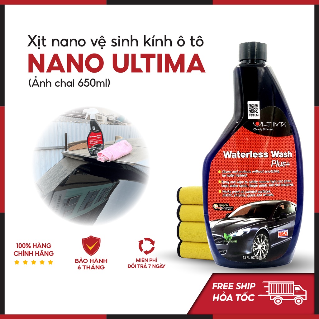 Chai xịt nano dẻo Ultima - Vệ sinh kính ô tô, Phủ bóng sơn xe, Chống bám nước kính xe ô tô 650ml, 200ml