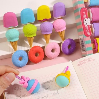 Bộ 4 cục tẩy hình bánh donut / que kem / kẹo mút mini dễ thương dành cho học sinh
