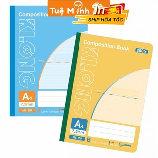Vở A4 200 trang kẻ ngang Klong may dán gáy Compostion Book MS 309 VPP Tuệ Minh, cuốn tấp sổ Klong