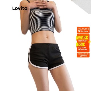 Quần short Lovito L00106 màu xanh lam/ xám/ đen thoải mái khi mặc phong cách thể thao phối màu tương phản