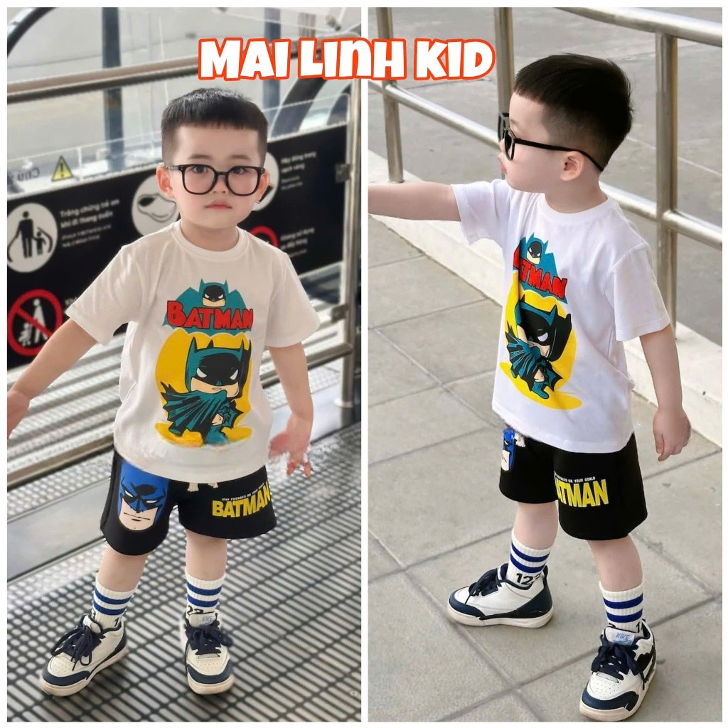 BN099-Bộ cộc bé trai BATMAN cộc trắng đen áo cotton mix quần cua MAi linh KID 2